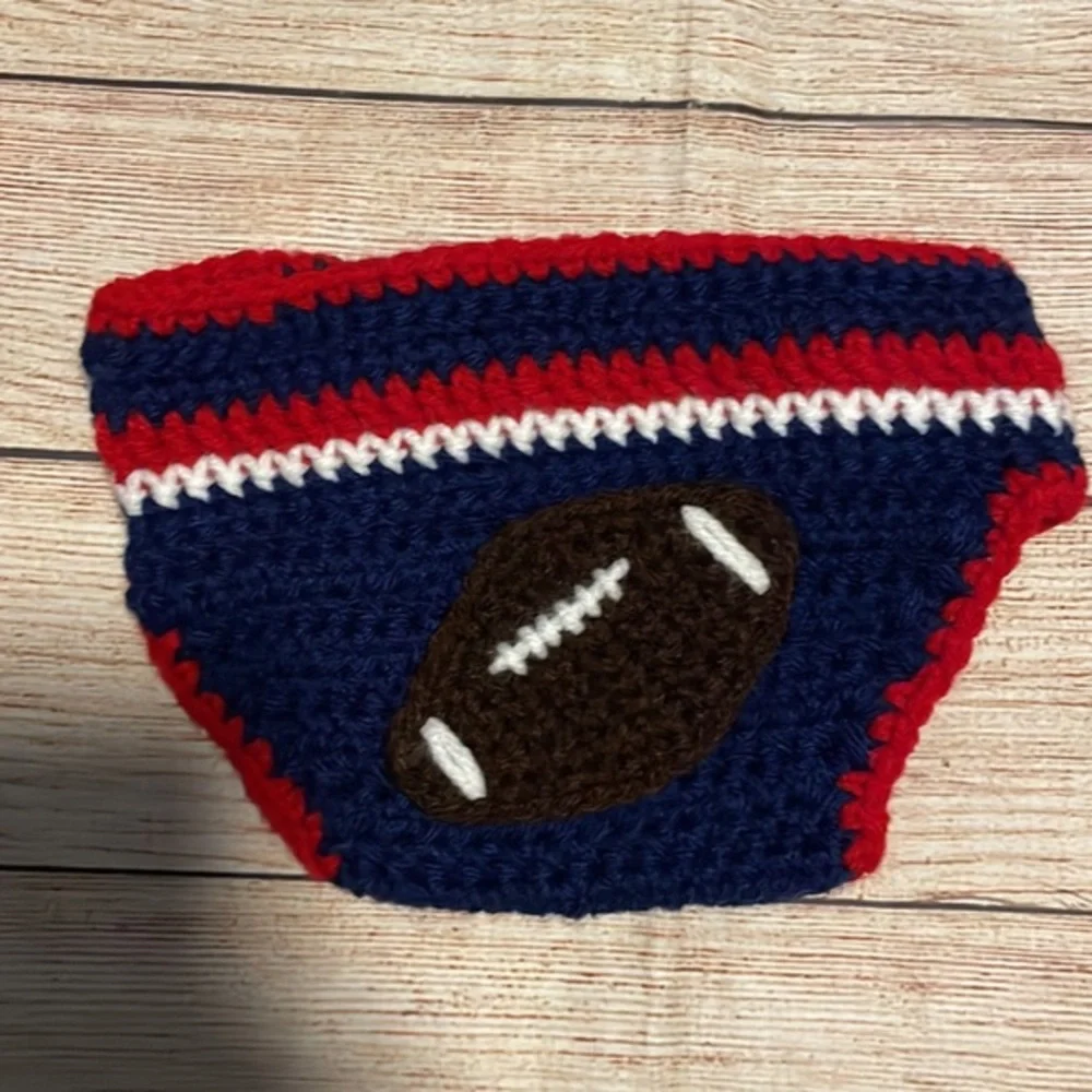 Handmade NY Giants Beanie Hat and Diaper Cover Set 🏈